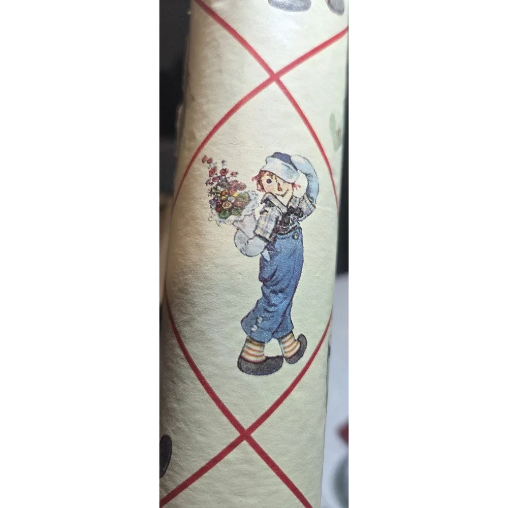 Vintage Raggedy Ann & Andy Wallpaper Red Diamond Nursery Retro 18